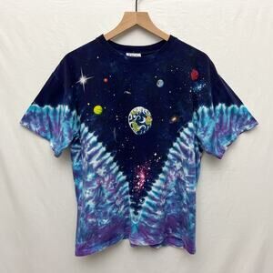 vintage 1992 liquid blue tie dye galaxy space planets graphic tee shirt